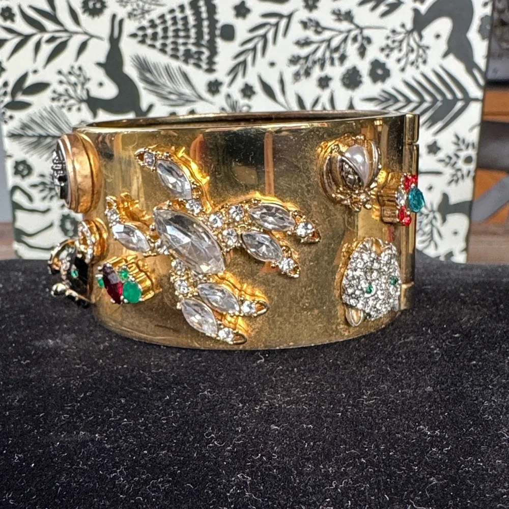 CAbi vintage Secret Garden embellished whimsical‎ hinge cuff bracelet EVC